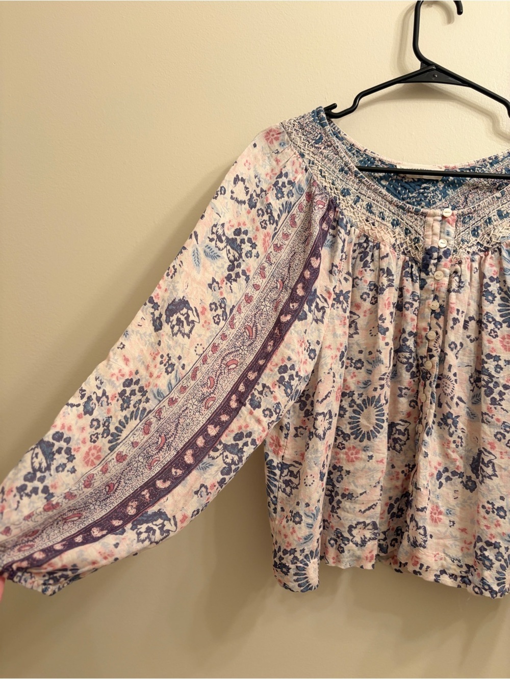 Lucky Brand Cream Floral Boho Tunic with Blue and Purple Accents - Picture 3 of 6